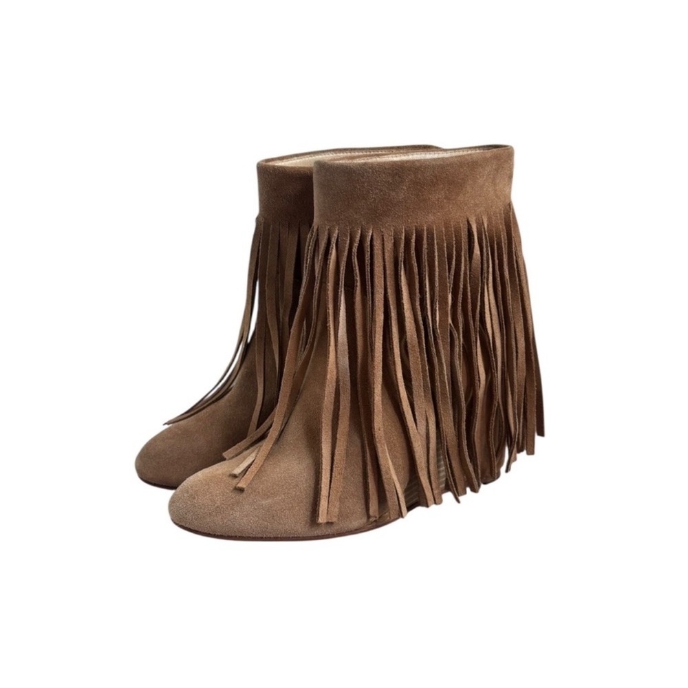 Koolaburra Zarin leather fringe slip on wedge heel western cowgirl boots size 9
